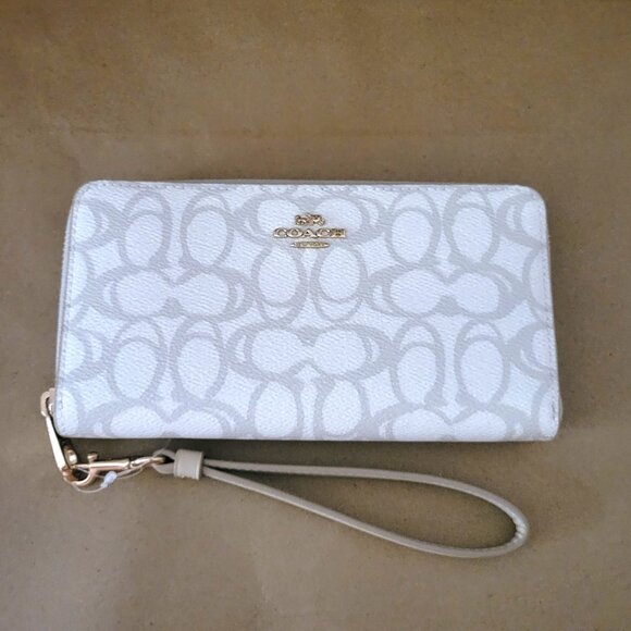 Coach CBO02 Long Zip Around Wallet Sketch Signature Canvas Wristlet Ivory - Picture 4 of 6
